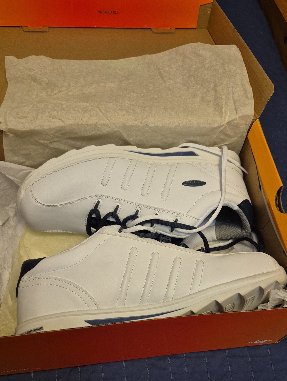 Men's White Leather Lugz Casual Sneakers with Navy Accents